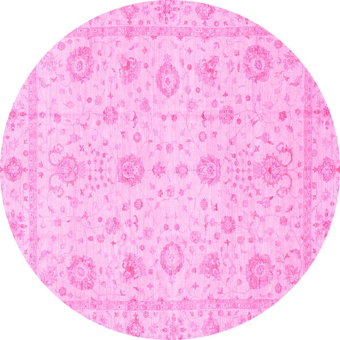 Round Machine Washable Oriental Pink Traditional Rug, wshabs3978pnk