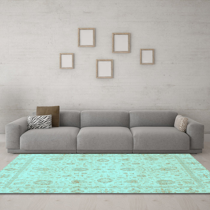 Machine Washable Oriental Light Blue Traditional Rug in a Living Room, wshabs3978lblu