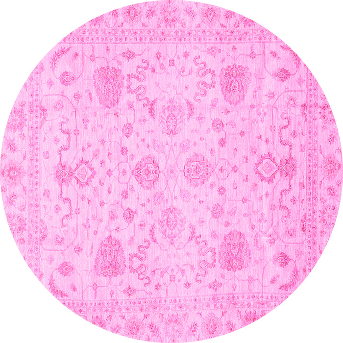 Round Machine Washable Oriental Pink Traditional Rug, wshabs3979pnk