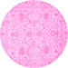 Round Machine Washable Oriental Pink Traditional Rug, wshabs3979pnk