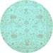 Round Oriental Light Blue Traditional Rug, abs3979lblu