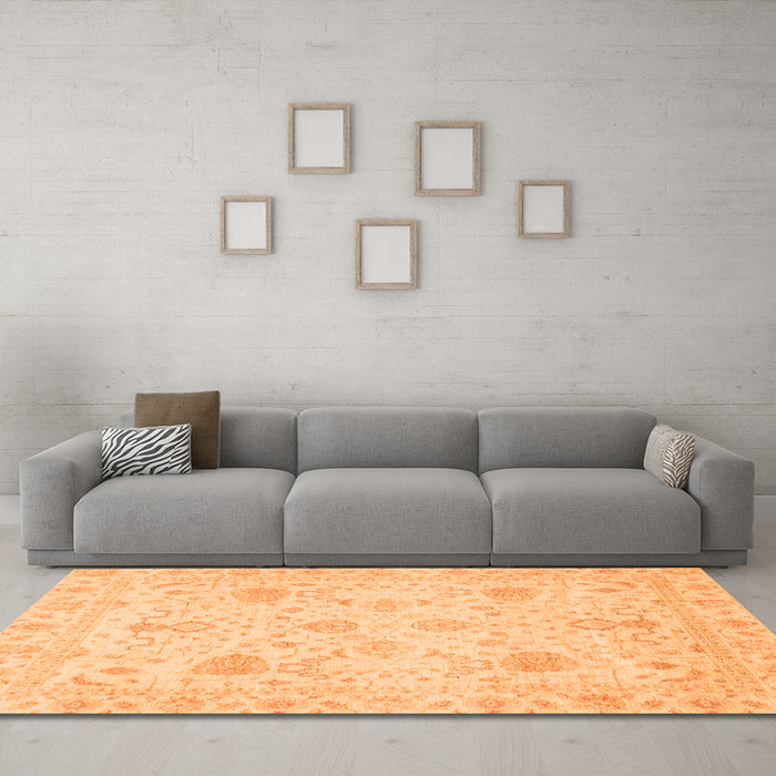 Machine Washable Oriental Orange Traditional Area Rugs in a Living Room, wshabs3979org