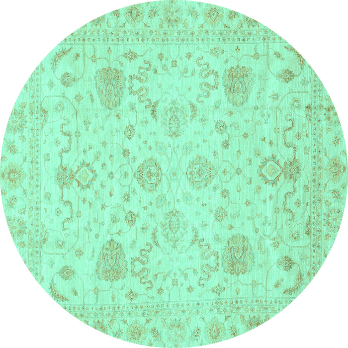 Round Oriental Turquoise Traditional Rug, abs3979turq