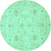 Round Oriental Turquoise Traditional Rug, abs3979turq