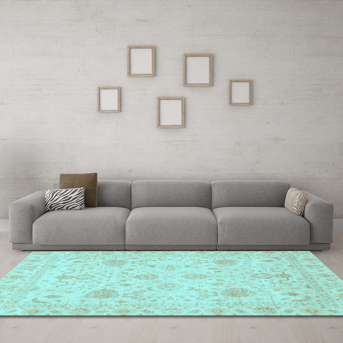 Machine Washable Oriental Light Blue Traditional Rug in a Living Room, wshabs3979lblu
