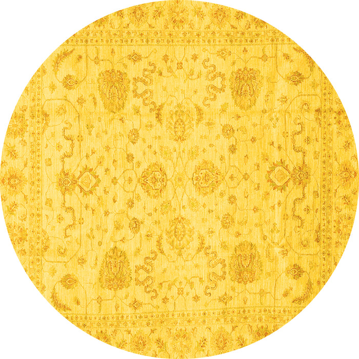 Round Machine Washable Oriental Yellow Traditional Rug, wshabs3979yw