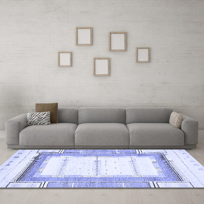 Machine Washable Solid Blue Modern Rug in a Living Room, wshabs397blu
