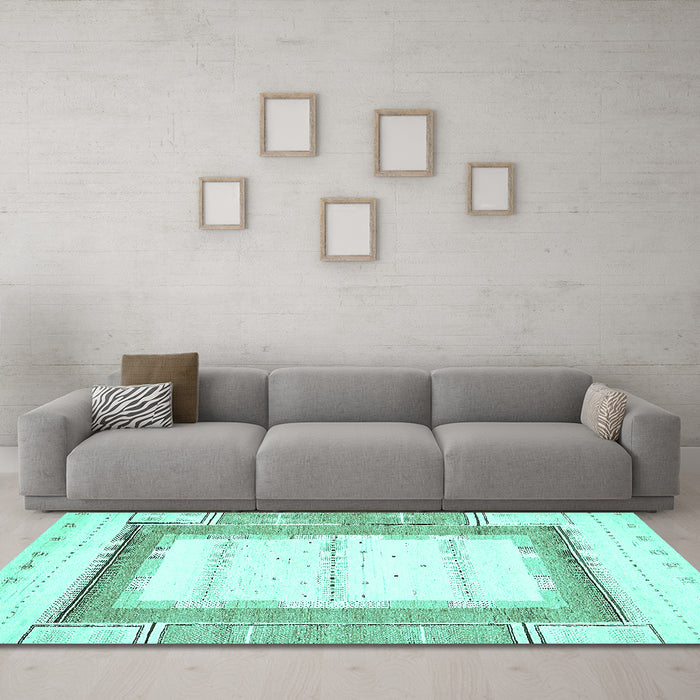 Machine Washable Solid Turquoise Modern Area Rugs in a Living Room,, wshabs397turq
