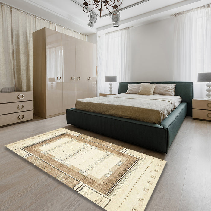 Machine Washable Abstract Brown Green Rug in a Bedroom, wshabs397