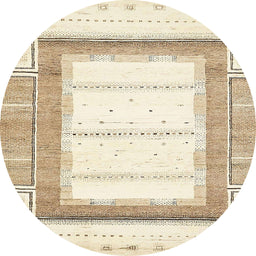 Round Abstract Brownish Green Solid Rug, abs397
