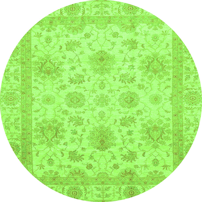 Round Machine Washable Oriental Green Modern Area Rugs, wshabs3980grn