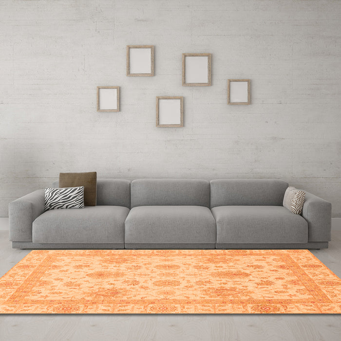 Machine Washable Oriental Orange Modern Area Rugs in a Living Room, wshabs3980org