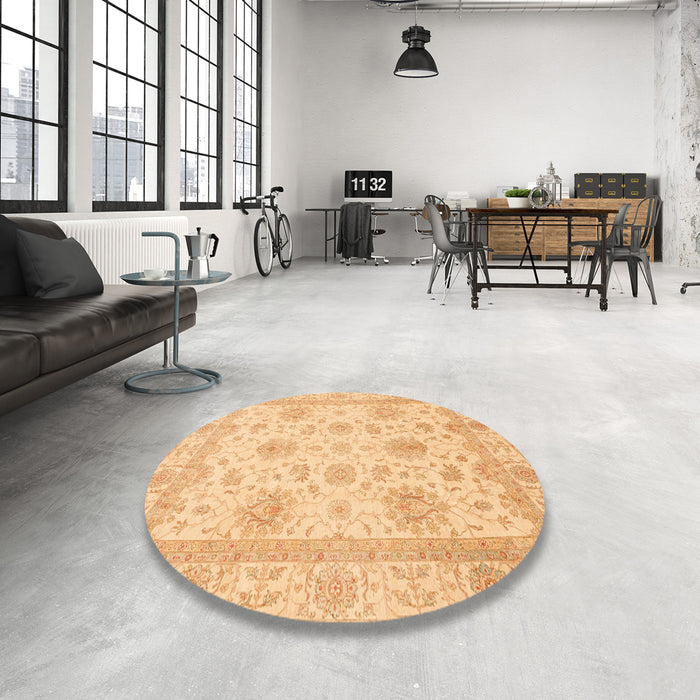 Round Machine Washable Abstract Orange Rug in a Office, wshabs3980