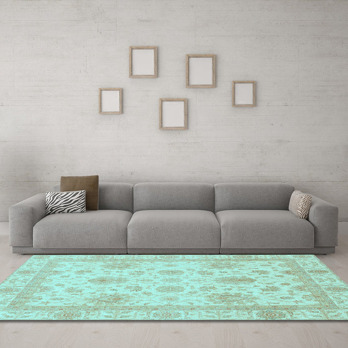 Machine Washable Oriental Light Blue Modern Rug in a Living Room, wshabs3980lblu