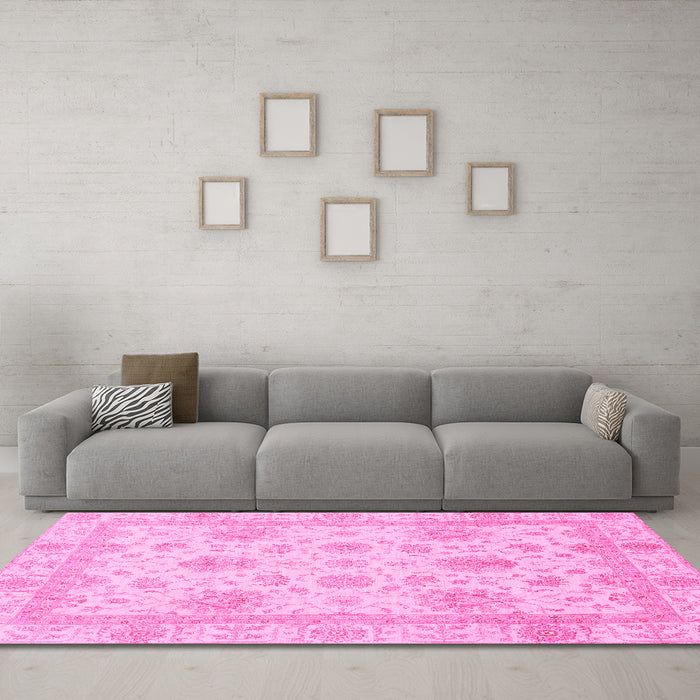 Machine Washable Oriental Pink Modern Rug in a Living Room, wshabs3980pnk