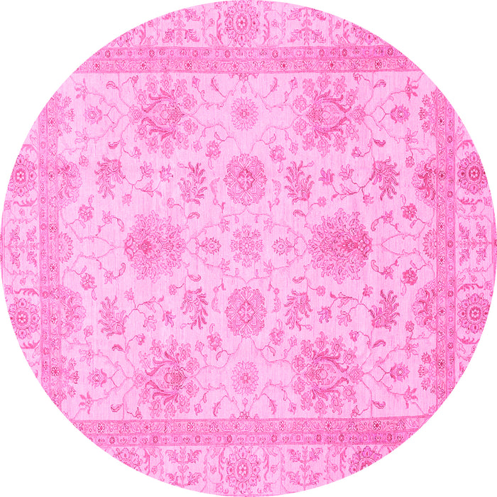 Round Machine Washable Oriental Pink Modern Rug, wshabs3980pnk