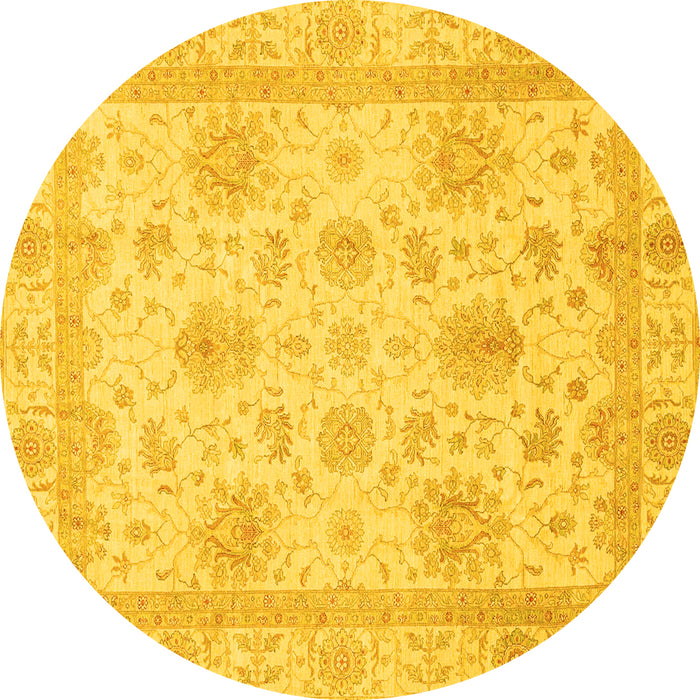 Round Machine Washable Oriental Yellow Modern Rug, wshabs3980yw