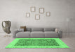 Machine Washable Oriental Emerald Green Traditional Area Rugs in a Living Room,, wshabs3981emgrn