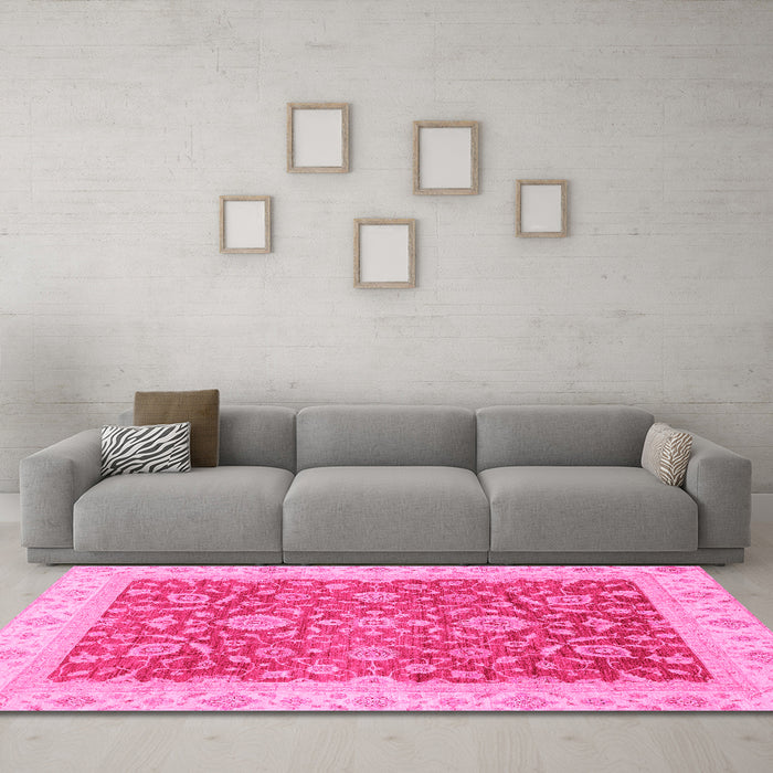Machine Washable Oriental Pink Traditional Rug in a Living Room, wshabs3981pnk