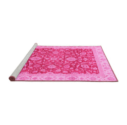 Sideview of Machine Washable Oriental Pink Traditional Rug, wshabs3981pnk