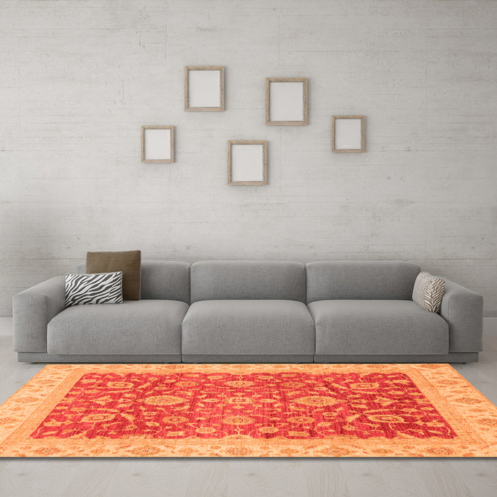 Machine Washable Oriental Orange Traditional Area Rugs in a Living Room, wshabs3981org