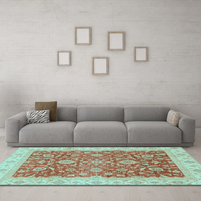 Machine Washable Oriental Light Blue Traditional Rug in a Living Room, wshabs3981lblu