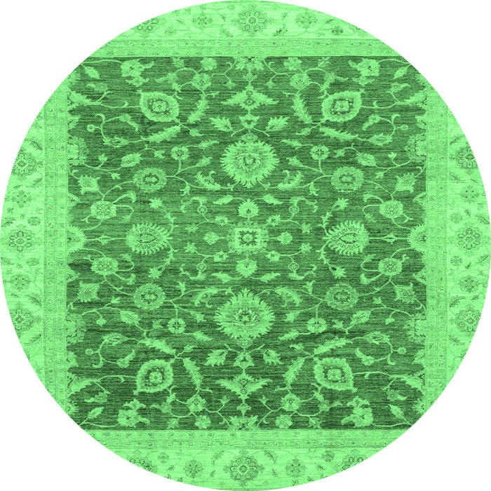 Round Machine Washable Oriental Emerald Green Traditional Area Rugs, wshabs3981emgrn