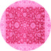 Round Machine Washable Oriental Pink Traditional Rug, wshabs3981pnk