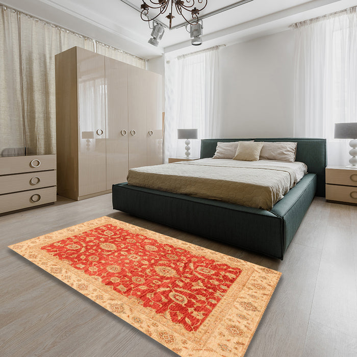 Machine Washable Abstract Orange Rug in a Bedroom, wshabs3981