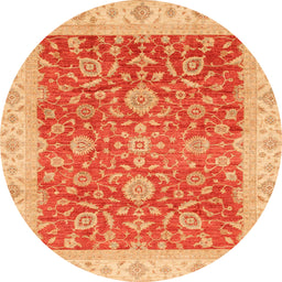 Round Machine Washable Abstract Orange Rug, wshabs3981
