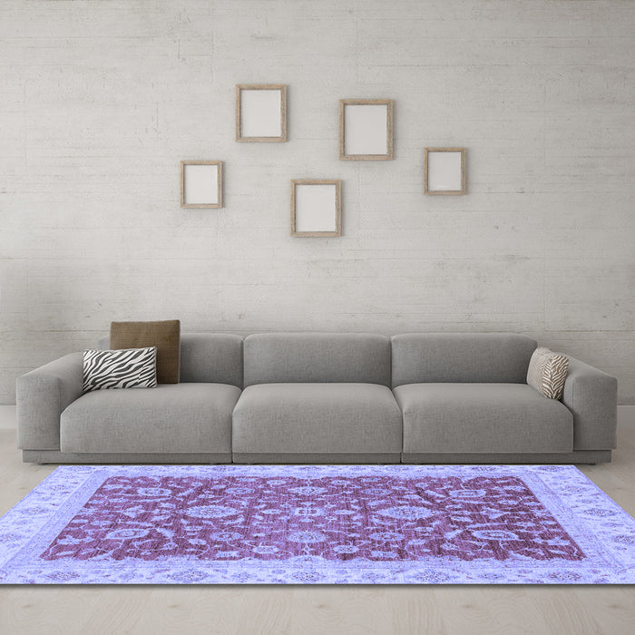 Machine Washable Oriental Blue Traditional Rug in a Living Room, wshabs3981blu