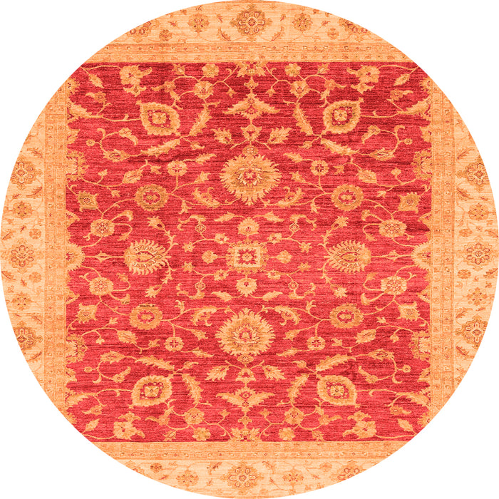 Round Machine Washable Oriental Orange Traditional Area Rugs, wshabs3981org