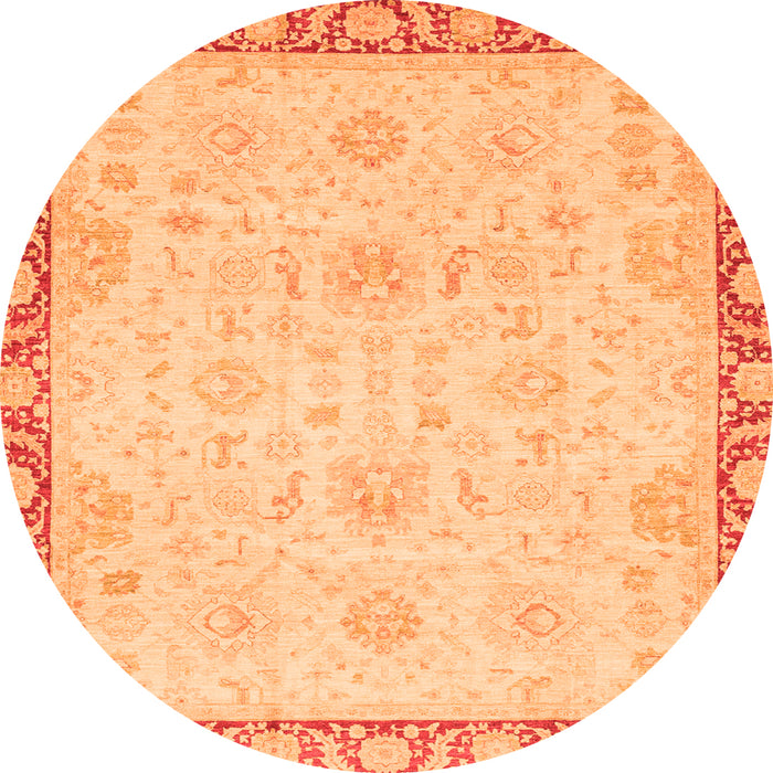 Round Machine Washable Abstract Orange Modern Area Rugs, wshabs3982org