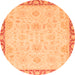 Round Machine Washable Abstract Orange Modern Area Rugs, wshabs3982org