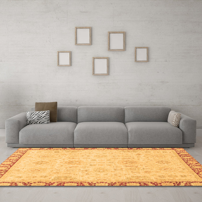 Machine Washable Abstract Brown Modern Rug in a Living Room,, wshabs3982brn