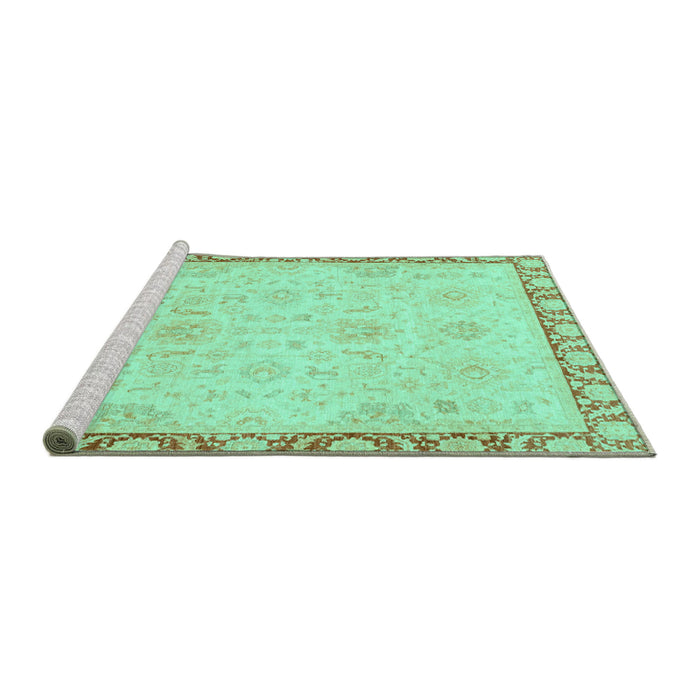 Sideview of Machine Washable Abstract Turquoise Modern Area Rugs, wshabs3982turq