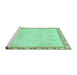 Sideview of Machine Washable Abstract Turquoise Modern Area Rugs, wshabs3982turq