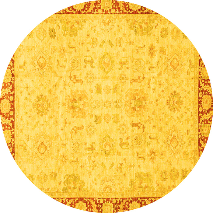 Round Abstract Yellow Modern Rug, abs3982yw