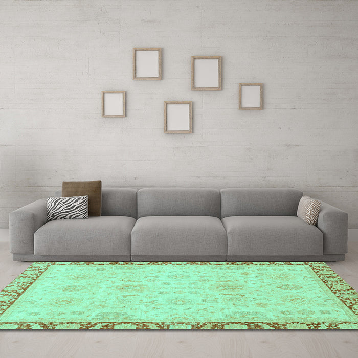 Machine Washable Abstract Turquoise Modern Area Rugs in a Living Room,, wshabs3982turq