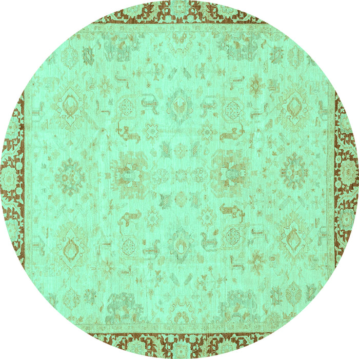 Round Machine Washable Abstract Turquoise Modern Area Rugs, wshabs3982turq