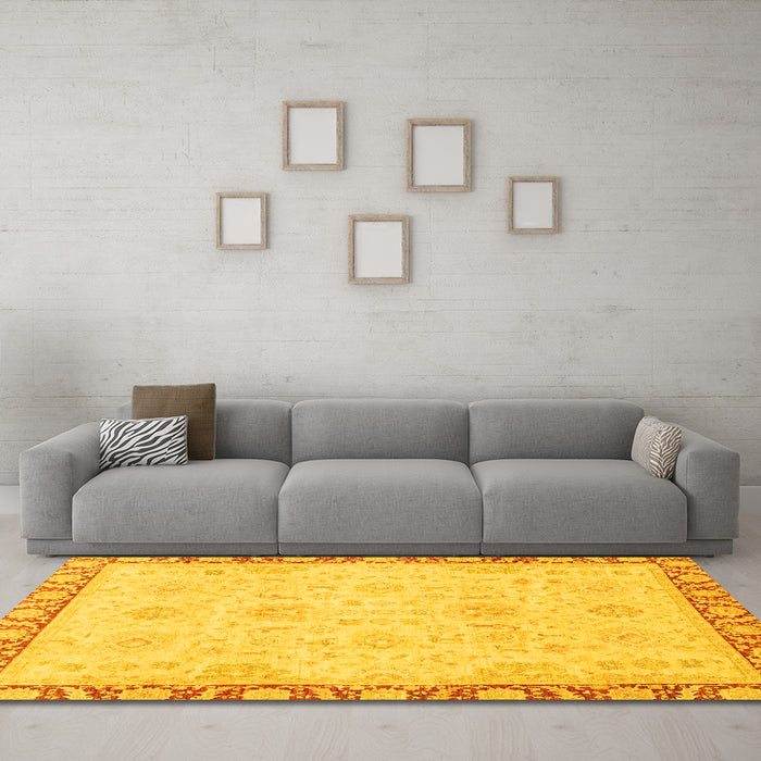 Machine Washable Abstract Yellow Modern Rug in a Living Room, wshabs3982yw
