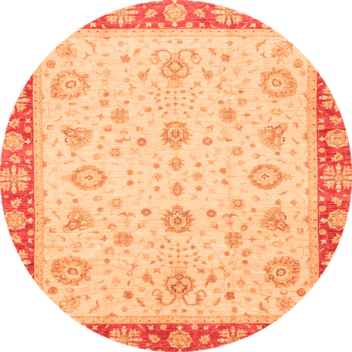 Round Machine Washable Abstract Orange Modern Area Rugs, wshabs3983org