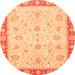 Round Machine Washable Abstract Orange Modern Area Rugs, wshabs3983org