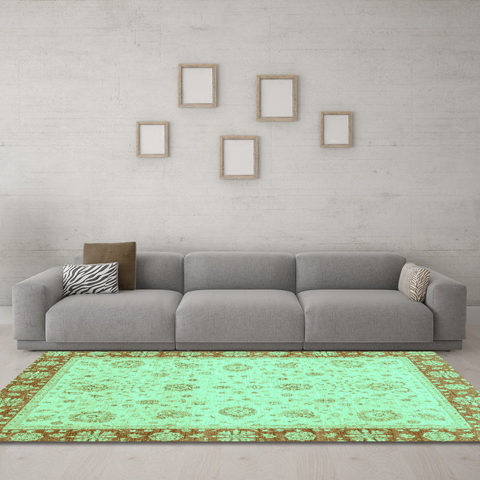 Machine Washable Abstract Turquoise Modern Area Rugs in a Living Room,, wshabs3983turq