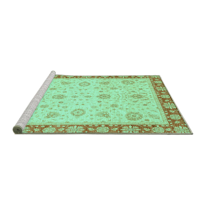 Sideview of Machine Washable Abstract Turquoise Modern Area Rugs, wshabs3983turq
