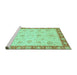 Sideview of Machine Washable Abstract Turquoise Modern Area Rugs, wshabs3983turq