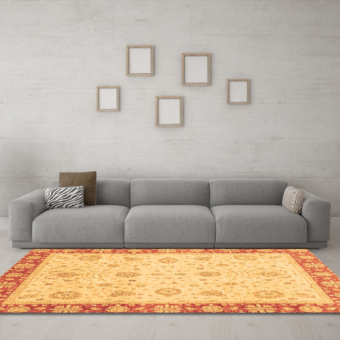 Machine Washable Abstract Brown Modern Rug in a Living Room,, wshabs3983brn