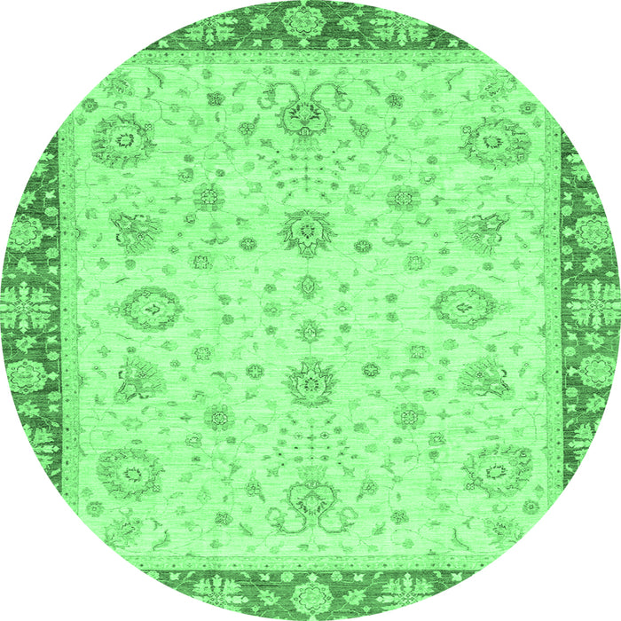 Round Machine Washable Abstract Emerald Green Modern Area Rugs, wshabs3983emgrn