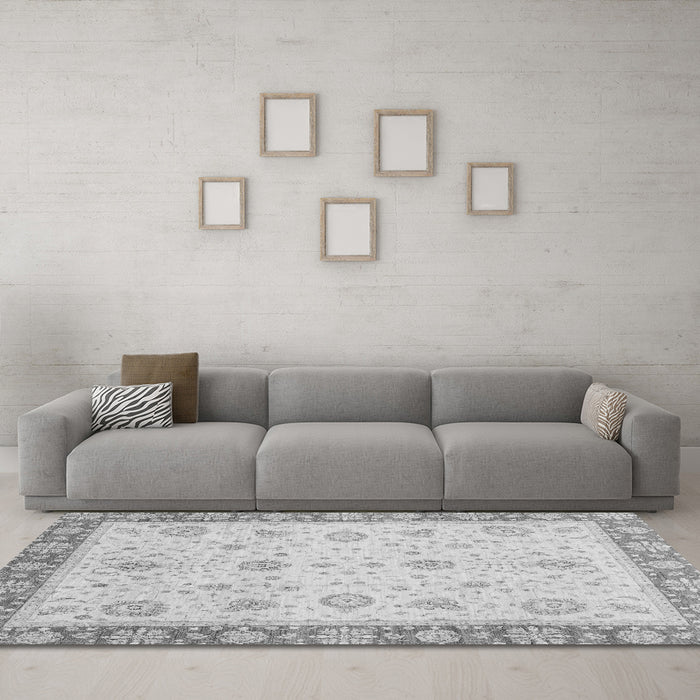 Machine Washable Abstract Gray Modern Rug in a Living Room,, wshabs3983gry