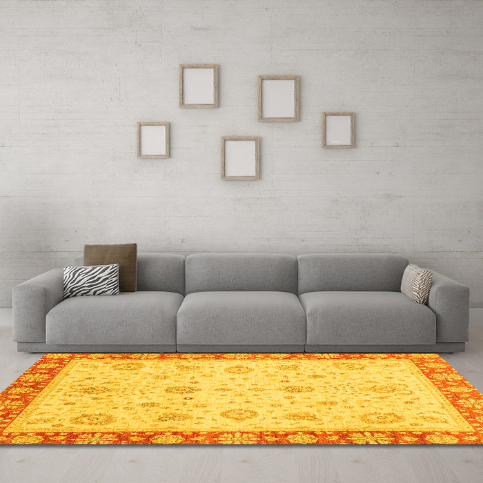 Machine Washable Abstract Yellow Modern Rug in a Living Room, wshabs3983yw